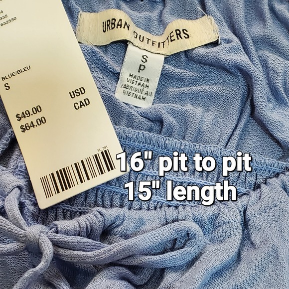 Urban Outfitters Baby Blue Boho Y2K Crop Top Hippie Peasant Gigot Sleeve 90s S - Picture 5 of 7